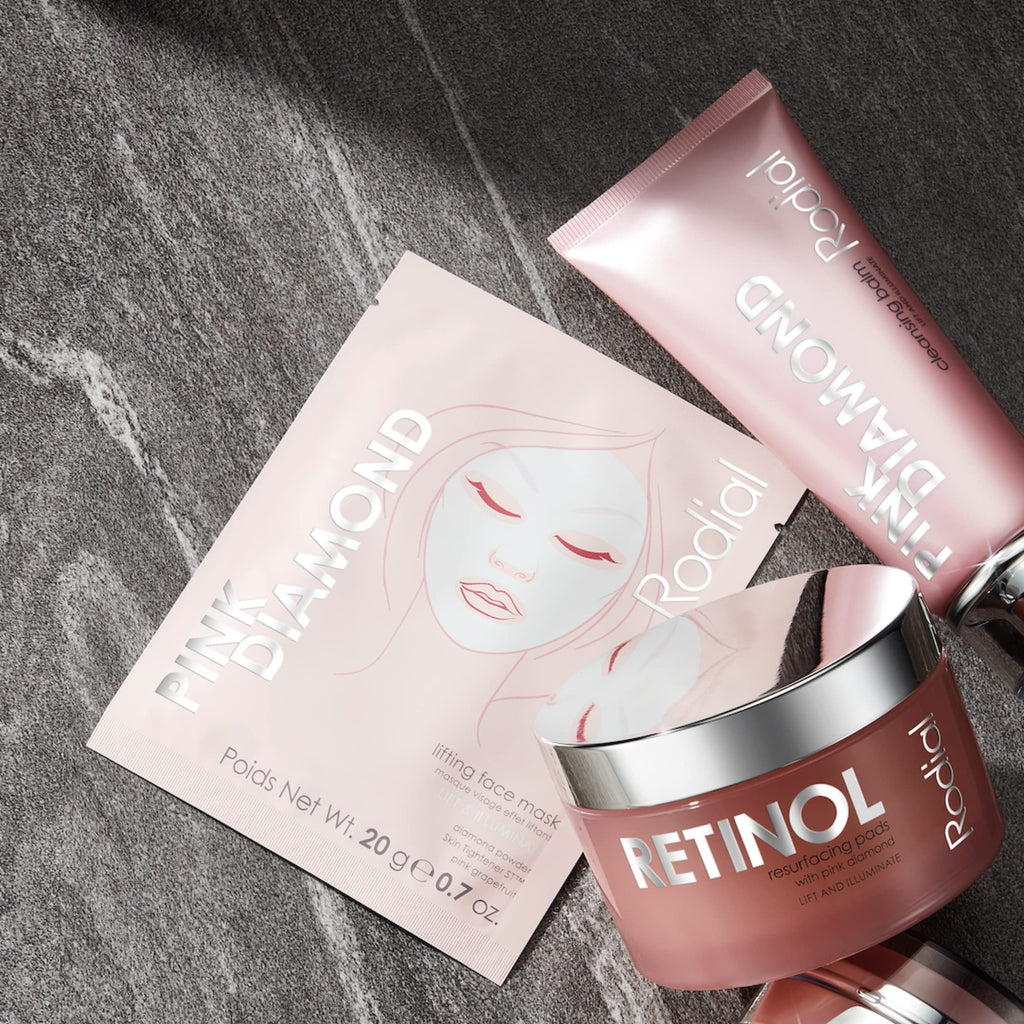 Rodial Pink Diamond Lifting Face Sheet Mask (4 Pack) - Hydrating Bio-Cellulose Sheet Mask with Vitamin C, Diamond Powder & Peptides for Firming, Brightening & Smooth Skin