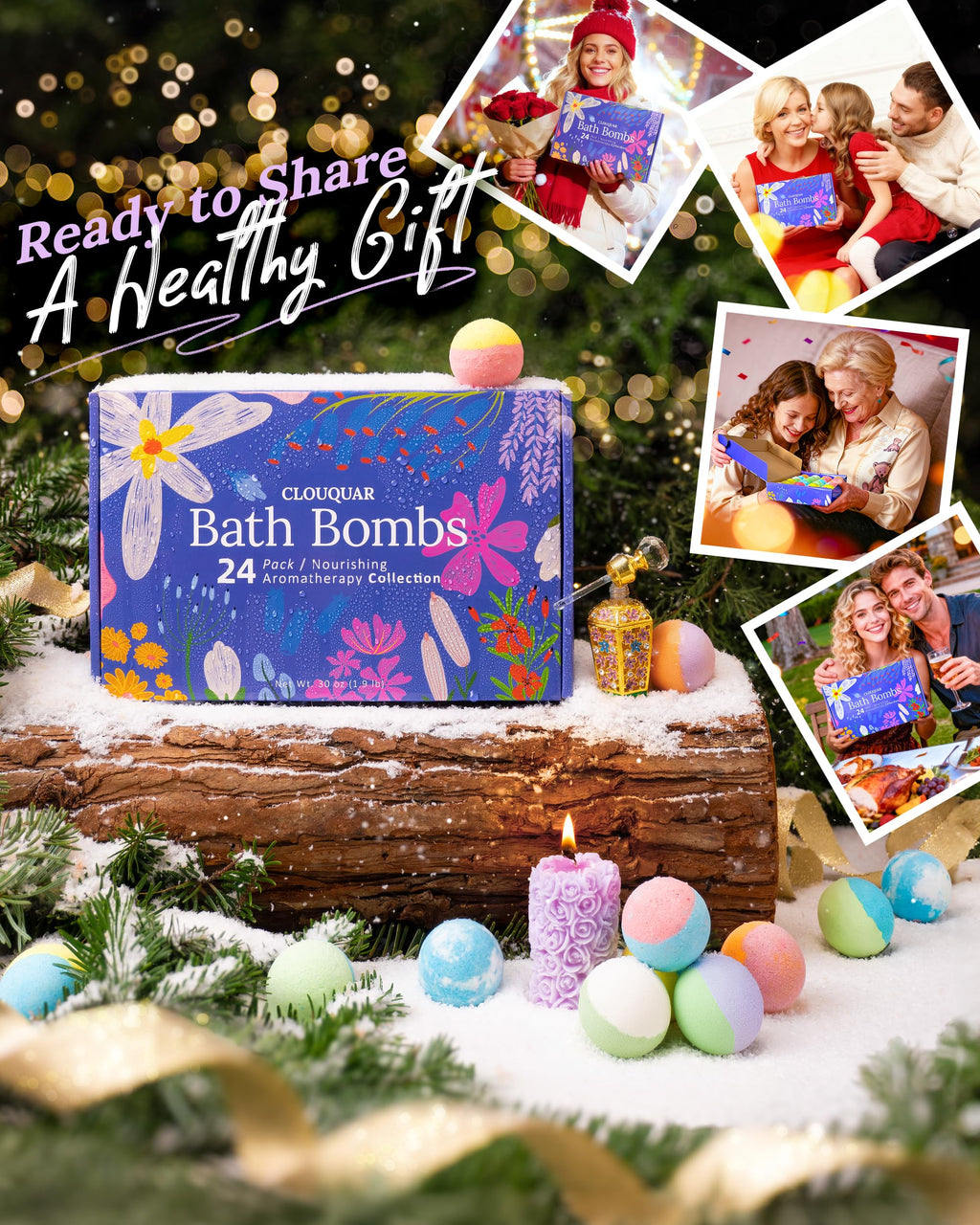 Hemp Oil Bath Bombs Women Gift Set, 24 Pack Natural Bubble Bath Spa Kit with Pure Essential Oils, Refreshing & Relaxing Bath Gift for Birthday, Mother’s Day & Valentine’s Day