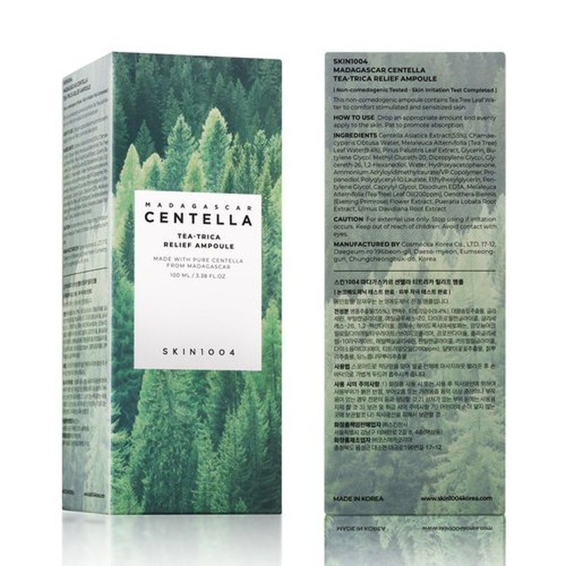 SKIN1004 Tea-Trica Relief Ampoule, Face Serum with Tea Tree & Centella, Facial Serum for Soothing & Hydrating, Lightweight Centella Ampoule for Fast-Absorbing, Korean Skin Care, 3.38 fl.oz /100ml