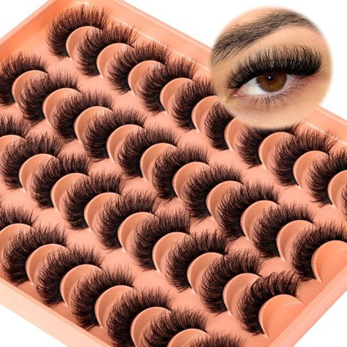 20 Pairs Natural False Eyelashes Cat Eye Lashes Strips Natural Look Wispy D-Curly Faux Mink Eyelashes Thick Volume Strips Lashes Russian 6D Fake Eyelashes by Zegaine