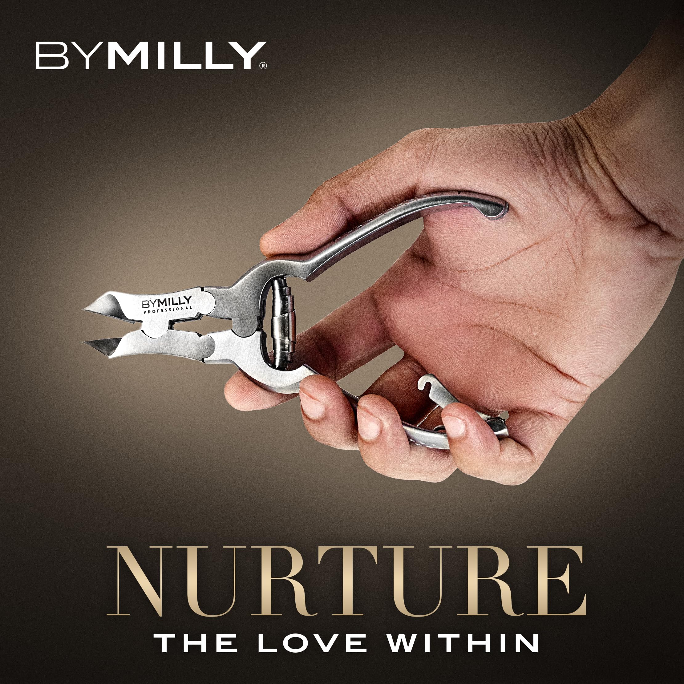 By MILLY Heavy Duty Toenail Clippers for Thick Toenails, Double Hinge Clippers for Hard and Ingrown Toenails, Curved Blade, High Carbon Stainless Steel, Safety Lock (Matte Silver)