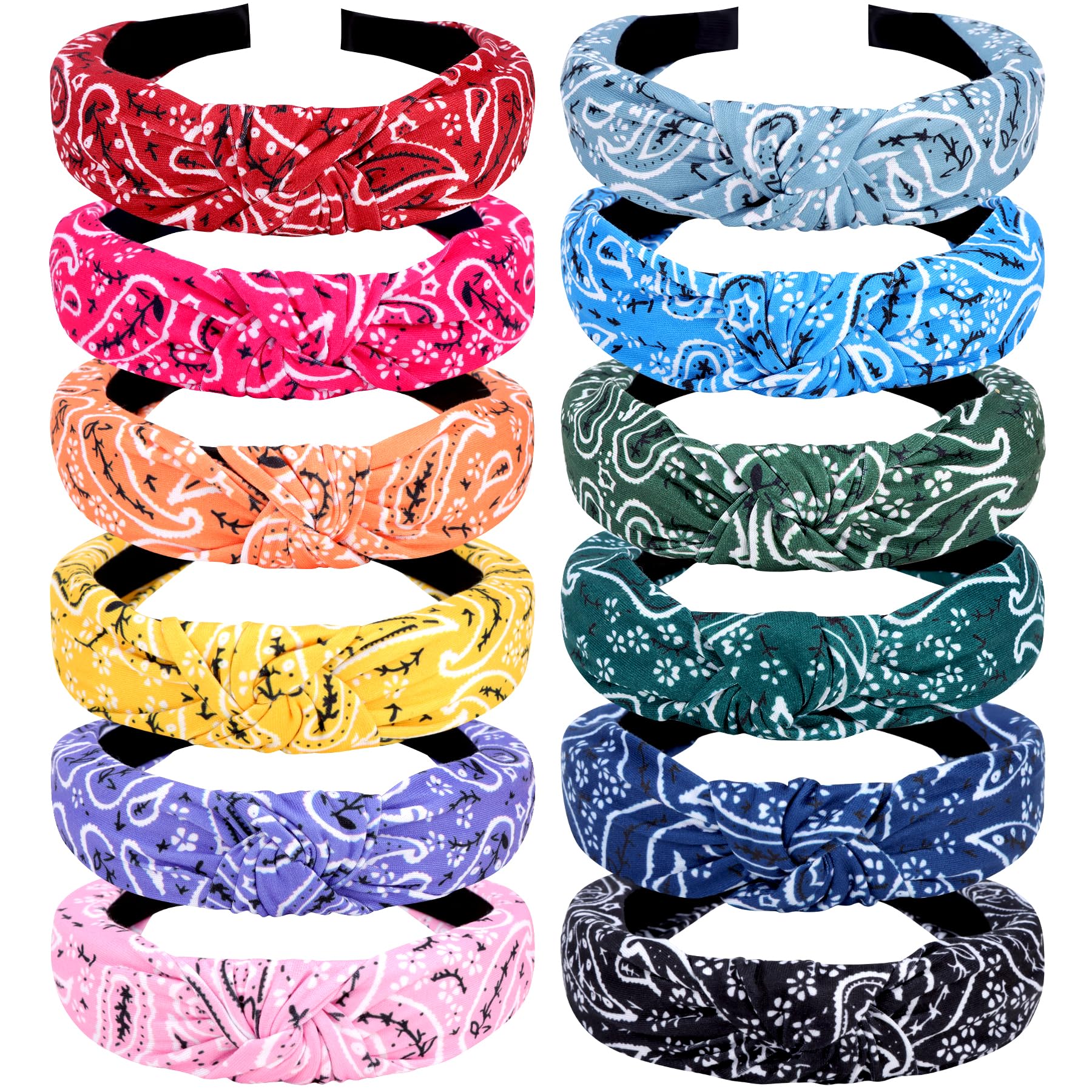 VELSCRUN Bandana Knotted Headbands for Women 12 Pack Gilrs Head Bands Fashion Solid Hair Band Non Slip for Womens Thin Thick Short Hair Face Wash Hair Accessories
