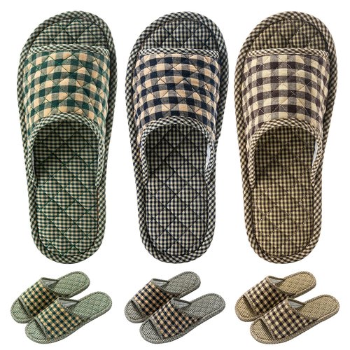 biroris 3 Pairs Plaid House Slippers for Men, Open Toe Indoor Slippers Comfortable Washable Portable Foldable Guest Travel Hotel Airplane Spa Slippers (plaid slippers, Adult, Men, 7, Numeric Range, US Footwear Size System, 9, Medium)