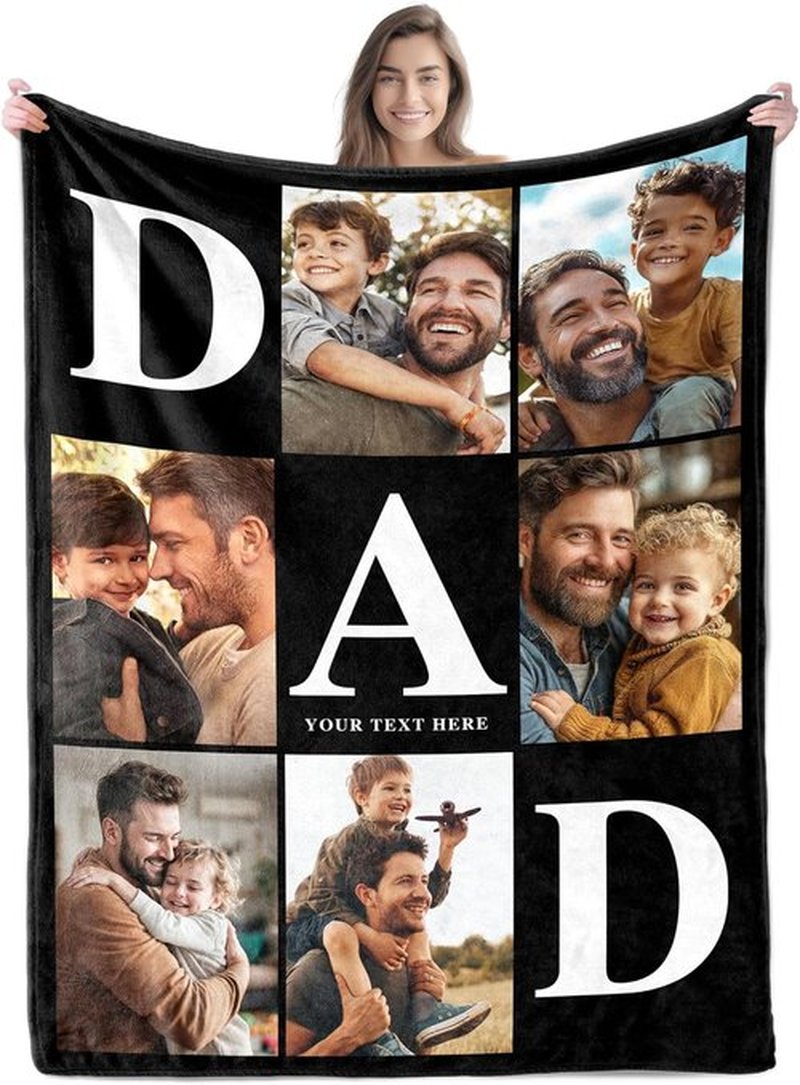 Personalized Father's Day Blanket - Custom Photo & Text Gift for Dad, Husband, Grandpa | Ship Next Day