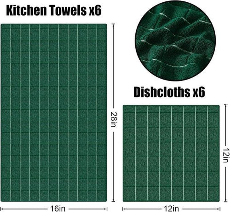 Homaxy Microfiber Kitchen Towels Set - 12 Pack Soft & Absorbent Dishcloths | Quick Drying Rags, Dark Green