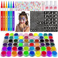 60 Colour – Glitter Tattoos for Kids, Glitter Tattoo Kit, Temporary Tattoos for kids, 200+ Stencils, 60 Colour (20 Neon), 6 PCS Face Paint, 1000+ Rhinestones, Surprise Gift Items