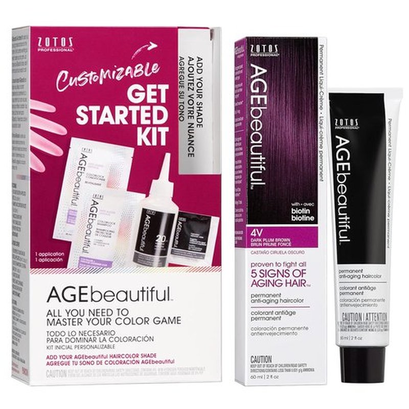 AGE Beautiful Permanent Hair Color Dye Set - 100% Gray Coverage & Anti-Aging Formula | Biotin for Thicker, Fuller Hair