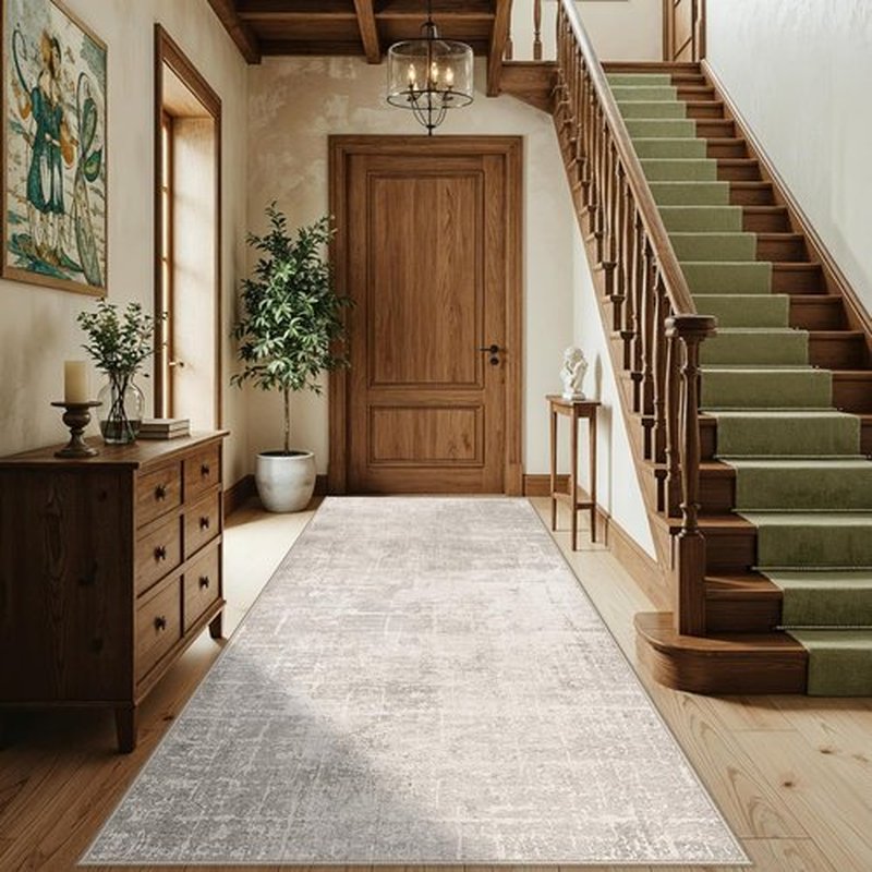 Regine Switzerland Washable 4x8 Hallway Area Rug - Abstract Water Resistant Non-Slip Design in Beige/Cream