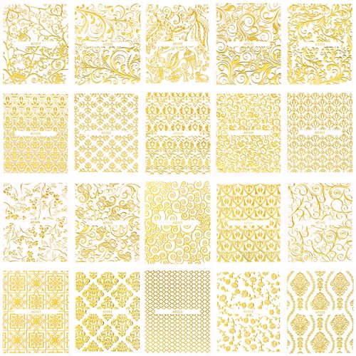KISSBUTY Metallic Flowers & Vine Nail Decals - 20 Sheets 3D Flower Lace Adhesive Stickers - Gold Floral Nail Decor