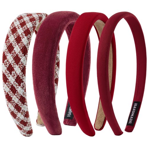 Sunolga 4 Pack Red Headbands for Women Girls Non Slip Padded Hairbands Cute Head bands Wide Headbands Trendy Hair Accessories