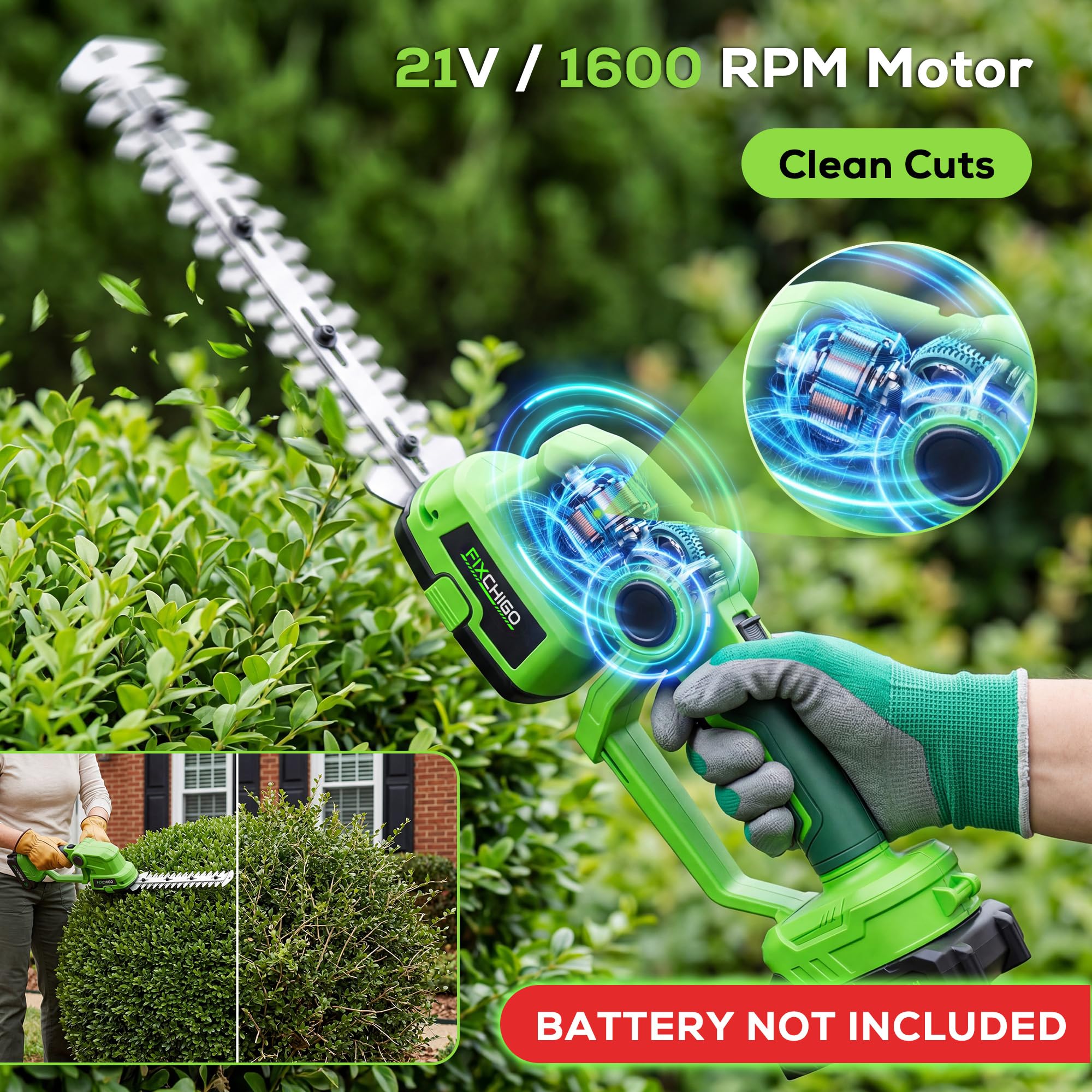 FIXCHIGO 21V Cordless Hedge Trimmer, 2 in 1 Handheld Bush Trimmer Compatible with MAKITA 21V Battery(Battery not Included), Electric Grass Shear for Garden Yard Lawn Care, Powerful & Lightweight
