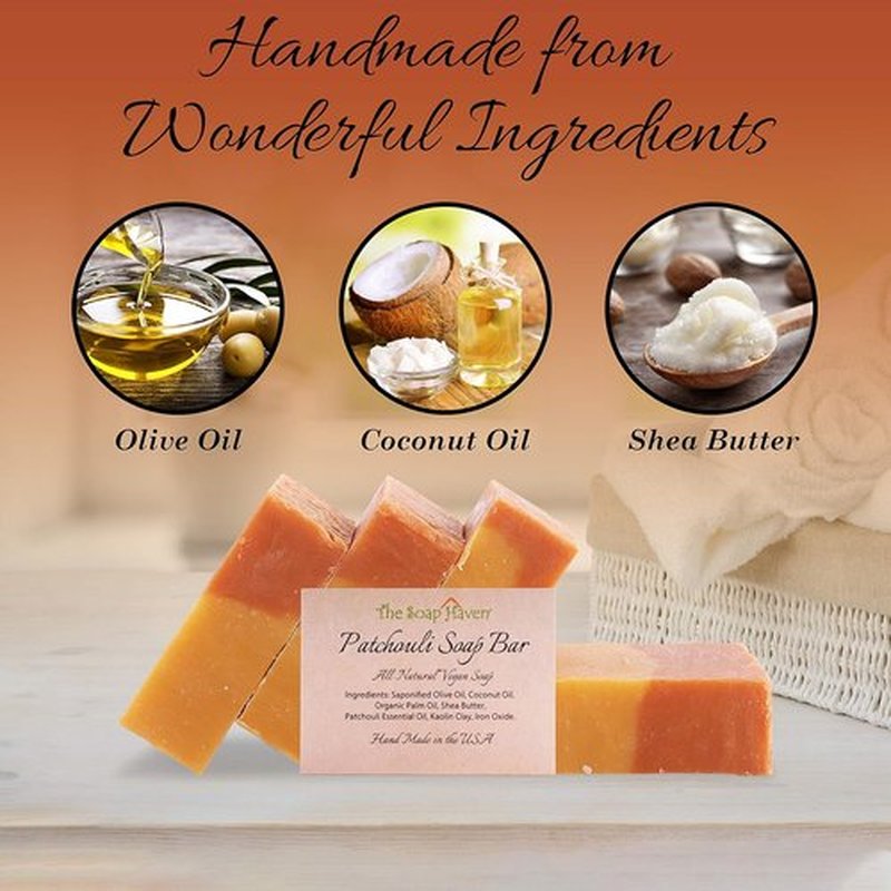 Patchouli Soap Bar - Handmade 100% Natural & Non-GMO | Set of 4 Large 4.5 oz Bars