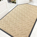 OLANLY Indoor Outdoor Doormat - Waterproof All-Season Herringbone Design | Easy Clean, Low Profile (Beige, 59x35)