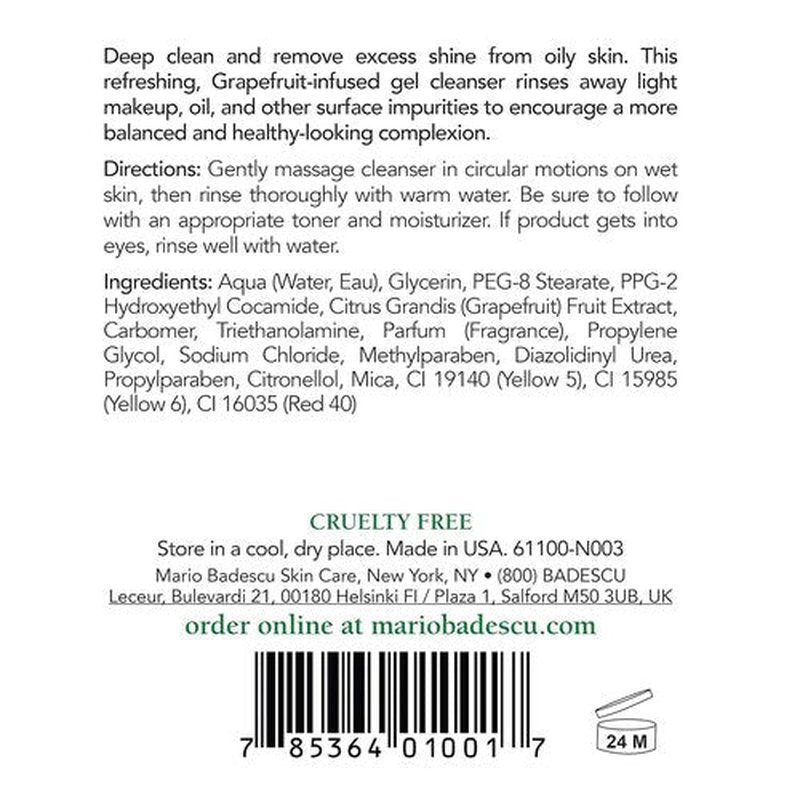 Mario Badescu Botanical Facial Gel Cleanser - Lightweight, Oil-Free Face Wash with AHA Grapefruit Extracts - 8 oz
