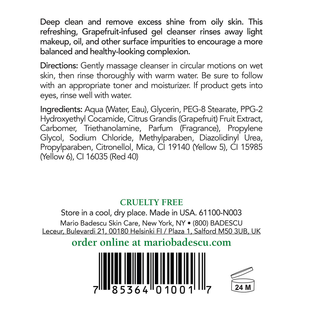 Mario Badescu Botanical Facial Gel Cleanser - Lightweight, Oil-Free Face Wash for Women and Men - Face Cleanser Infused with Refreshing AHA Grapefruit Extracts, 8 Fl Oz