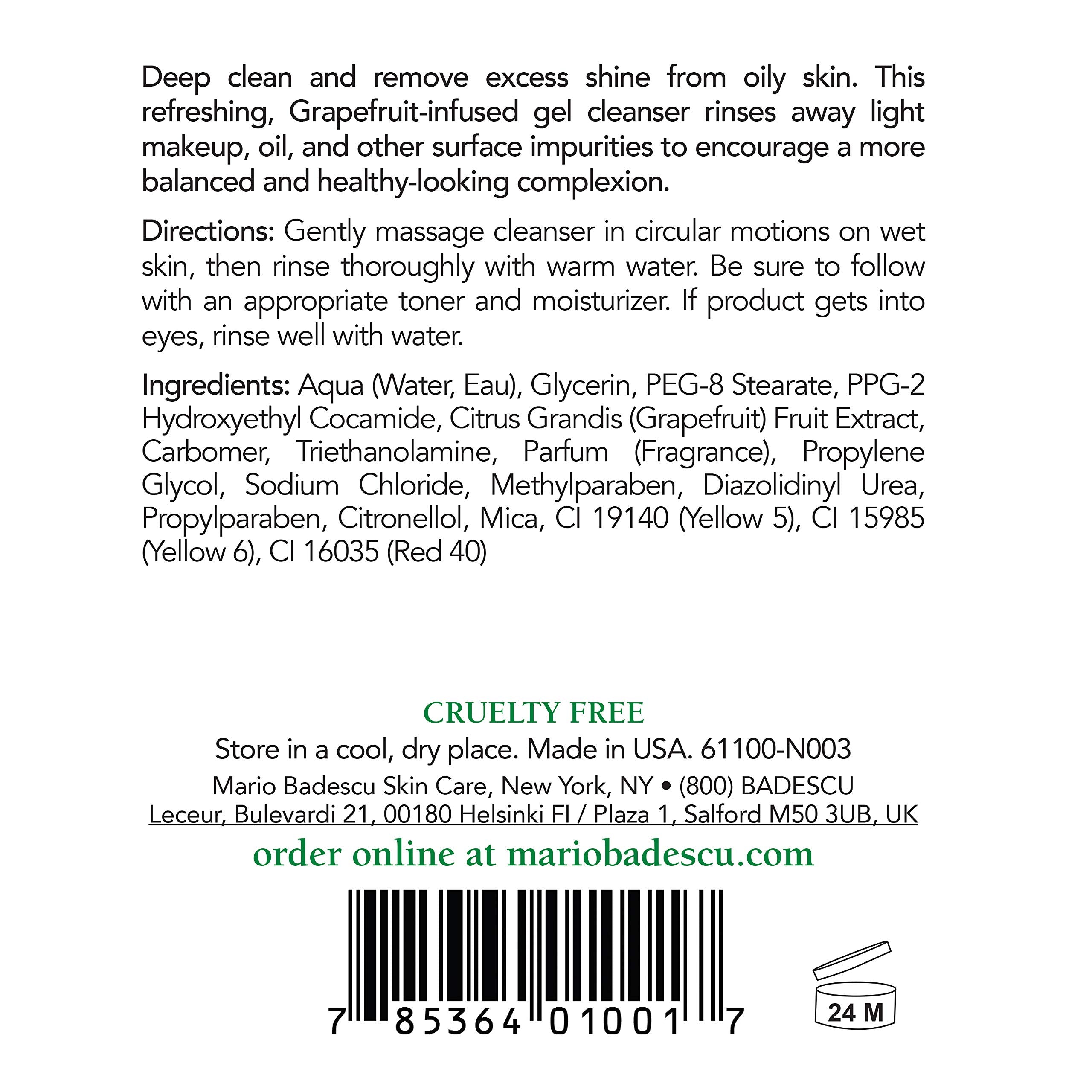Mario Badescu Botanical Facial Gel Cleanser - Lightweight, Oil-Free Face Wash for Women and Men - Face Cleanser Infused with Refreshing AHA Grapefruit Extracts, 8 Fl Oz