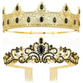 Prom Crowns for Men Women King Queen Crown Metal Crystal Tiara Crown for Men Women Bridegroom Bride for Wedding Halloween Party (GOLD)