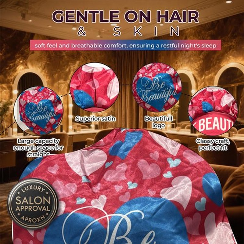 BE BEAUTIFUL EXTENSIONS Premium Silk Satin Sleeping Bonnet & Hair Cover for Protection, Moisture Retention, Frizz Control, Tangle-Free, Elastic Closure, Adjustable Fit, & All-Night Comfort - Hot Pink