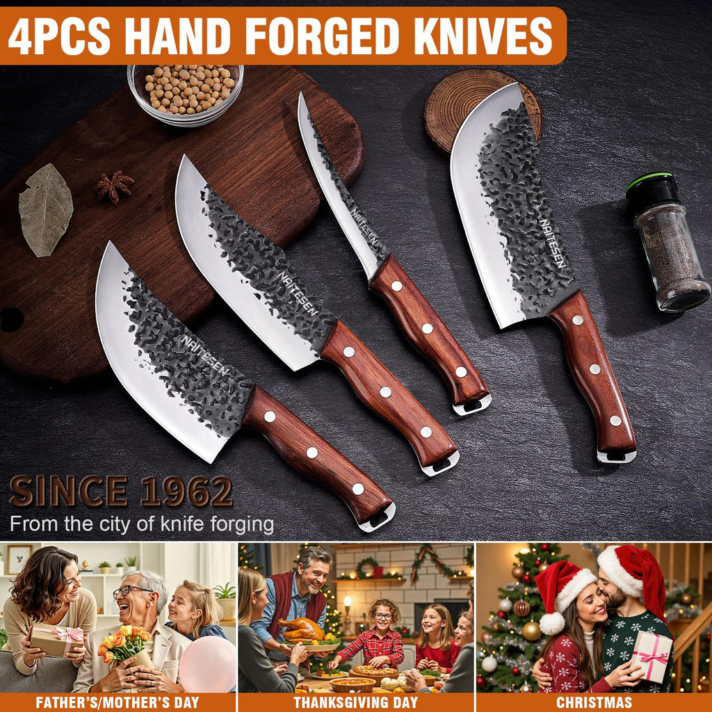 Naitesen 4PCS Butcher Knife and Kitchen Knife Set with Gift Box