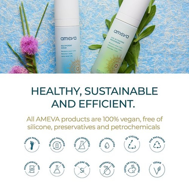 AMEVA Mevalonic Acid Multipotent Serum: Plant-Based, Vegan, Boosts Collagen, Hyaluronic Acid, For Sensitive Skin, Anti-Aging, Velvety Soft, Enhances Radiance (Serum Refill)