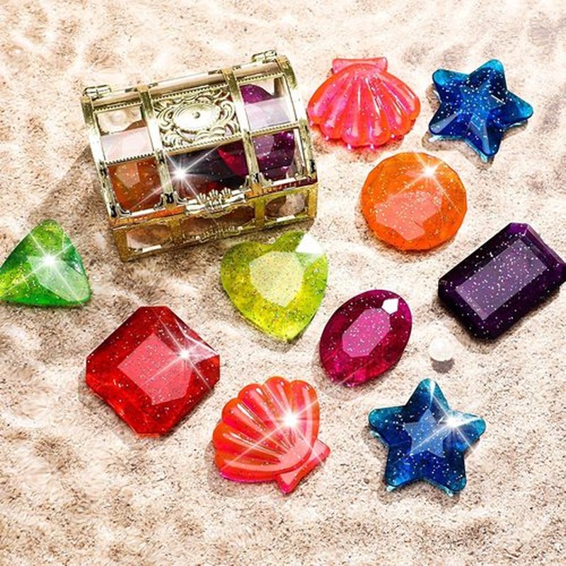 MARFOREVER 18 Pcs Diving Gem Pool Toys - Colorful Sinking Crystals with 2 Treasure Chests for Summer Fun