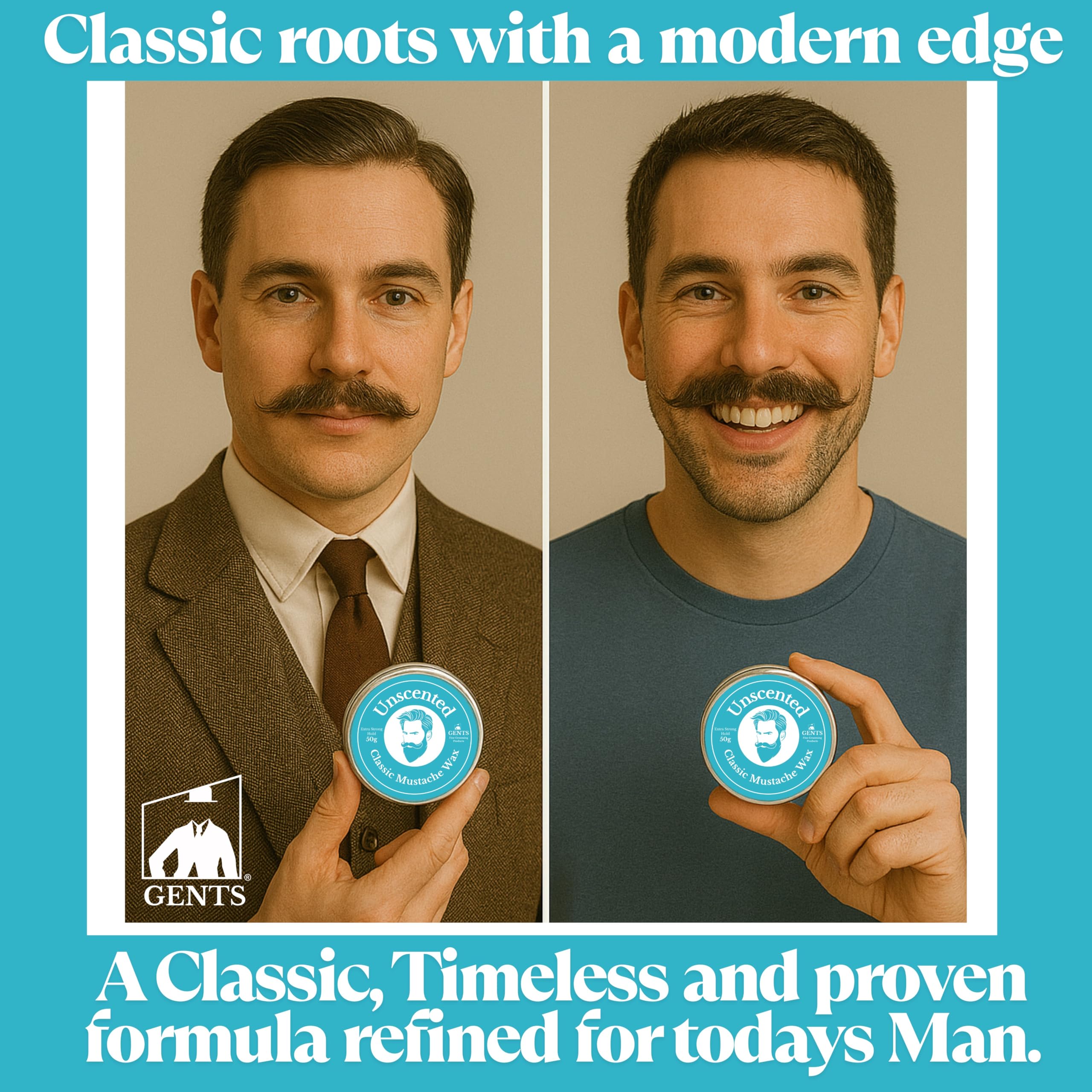 G.B.S 3 Mustache Wax Set – Sandalwood, Sweet Tobacco & Unscented – Includes Pocket Mustache Comb & Unbreakable 5-in Fine & Coarse Comb – Strong Hold for Styling & Conditioning