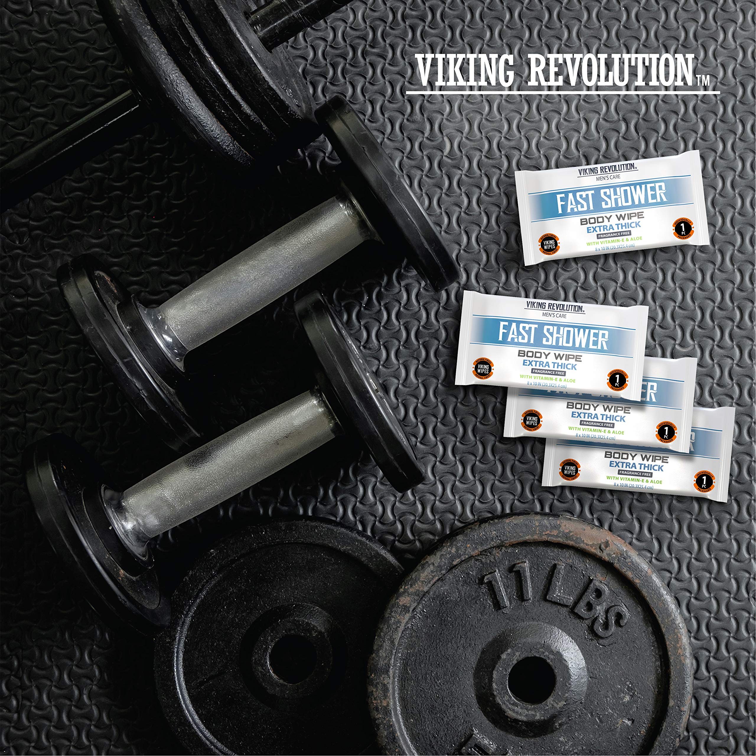 Viking Revolution Body Wipes for Men - Gym Wipes, Shower Wipes - Disposable and Eco-Friendly - Unscented Wet Wipes with Vitamin E and Aloe - 12 Individually Wrapped Wipes
