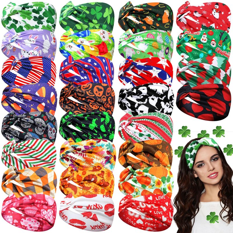 XunYee 28 Pcs St. Patrick's Day Holiday Headbands for Women 4th of July Head Bands Nurses Patriotic Headbands Bulk Nursing Spring Hair Stretchy Fall Non Slip Head Wrap Knot Hair Bands Accessories