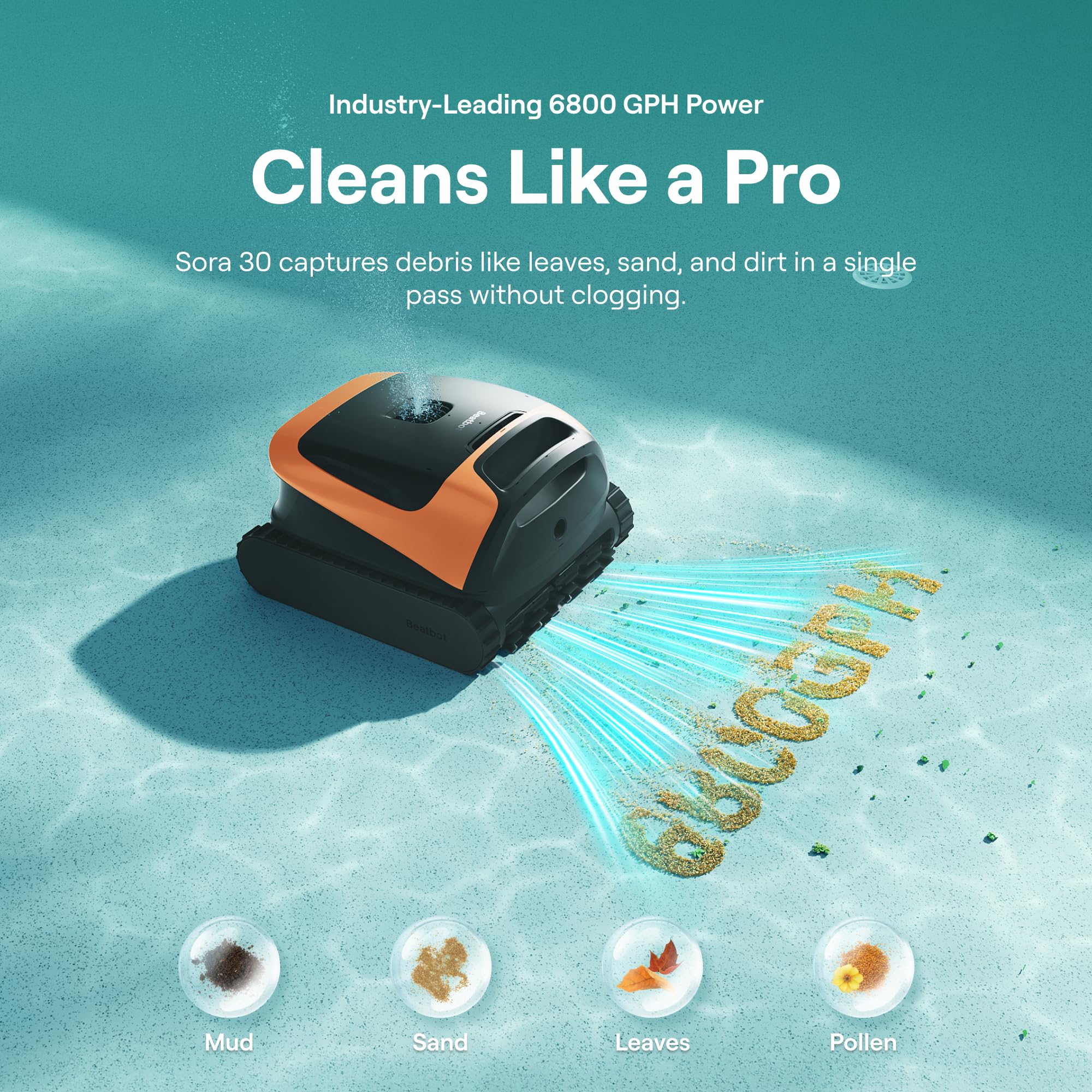 Beatbot Sora 30 Pool Vacuum Robot, 4-in-1 Cleaner with Shallow-Area Cleaning, 6800GPH Power, Smart Surface Parking, 5L Capacity for Above & In-Ground Pools Up to 3229 sq. ft, Vibrant Orange