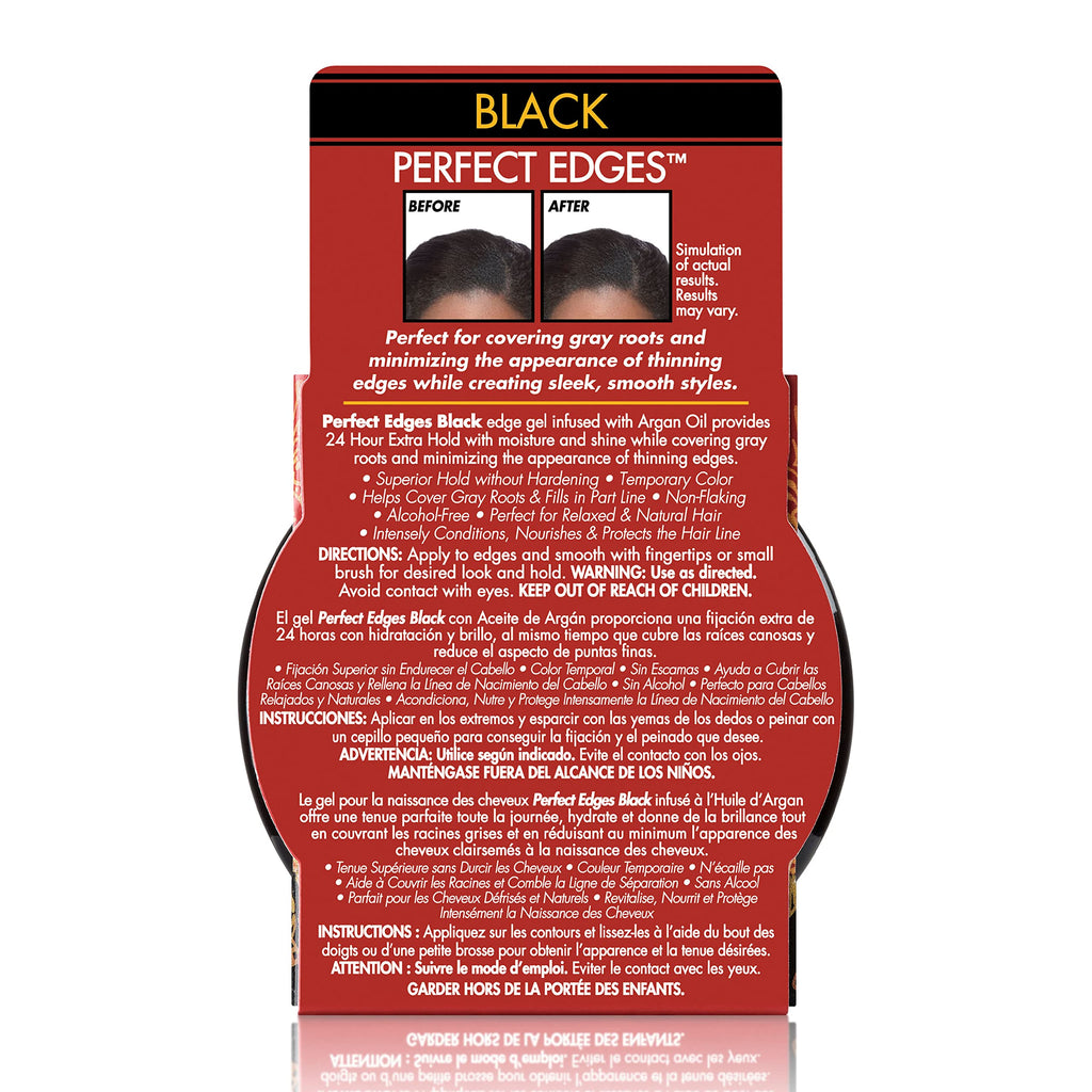 Creme of Nature Perfect Edges™ Black Edge Control Gel, 24-Hour Hold with Gray Coverage and Shine, Non-Flaking Tinted, Argan Oil Edge Tamer, 2.25 oz