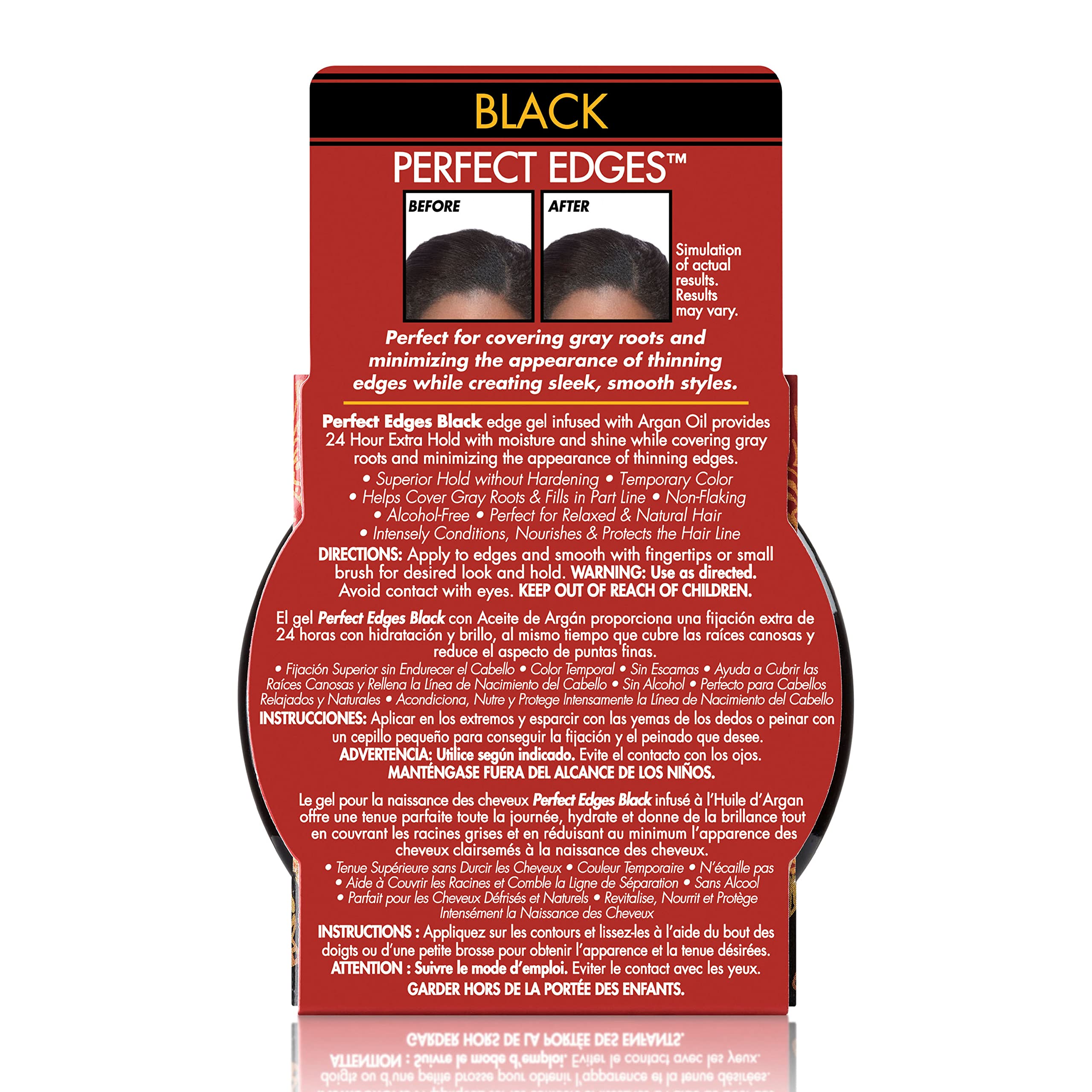 Creme of Nature Perfect Edges™ Black Edge Control Gel, 24-Hour Hold with Gray Coverage and Shine, Non-Flaking Tinted, Argan Oil Edge Tamer, 2.25 oz