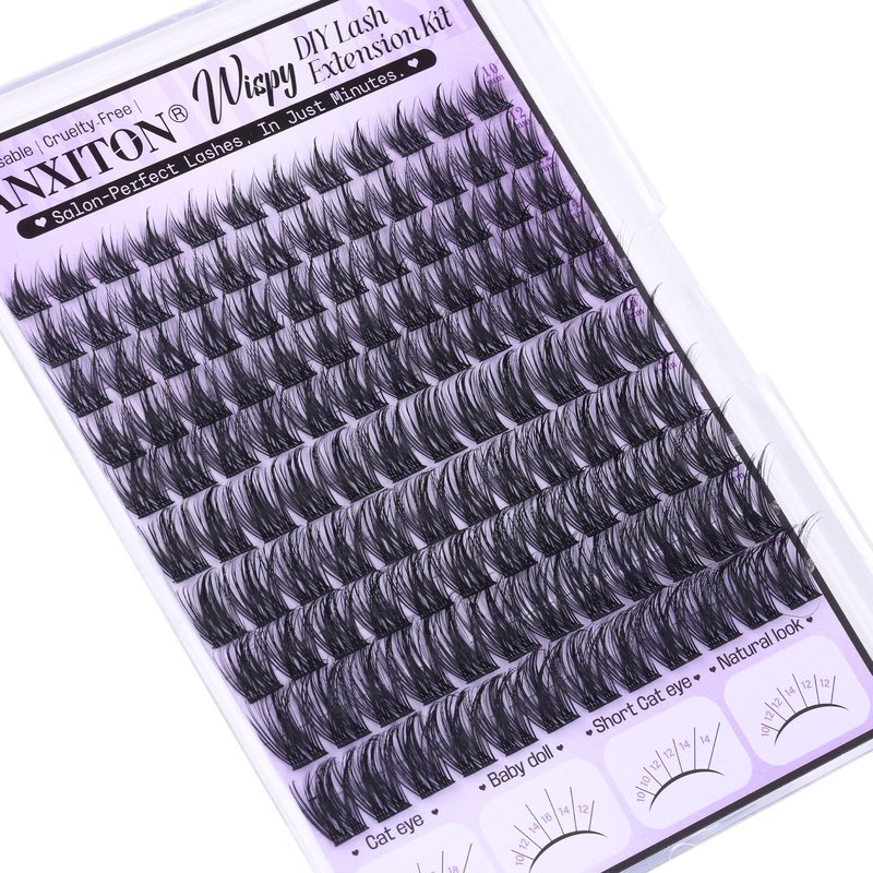 Wispy Lash Clusters Kit Natural Look Lash Clusters DIY Lash Extension Kit 10-18mm Cluster Eyelash Extensions Kit Lash Bond and Seal Lash Tweezers Individual Lashes Cluster Kit DIY Lash at Home