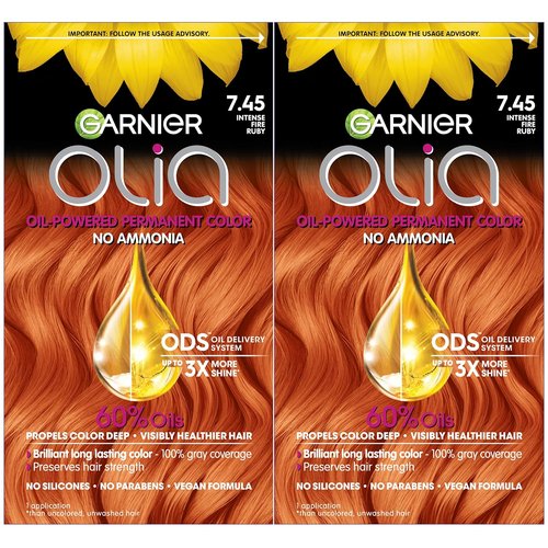 Garnier Olia Hair Color - Ammonia-Free Permanent Dye, 7.45 Dark Fire Ruby, 2 Count