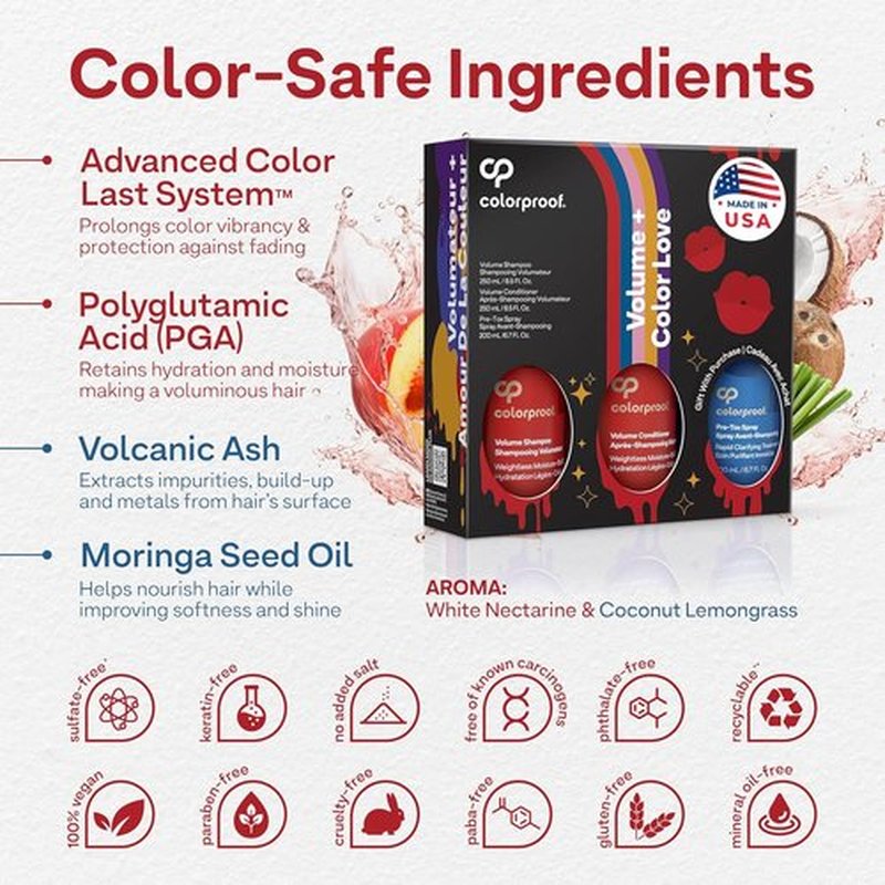 Colorproof Volume Gift Set - Volume Shampoo & Conditioner (8.5 Fl. Oz.) + Pre-Tox Spray (6.7 Fl. Oz.)