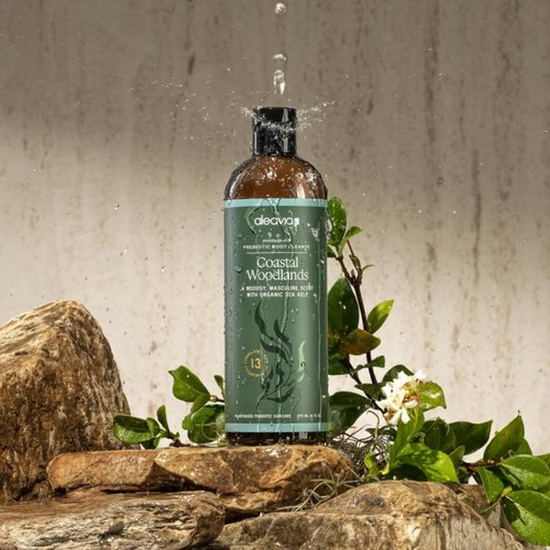 Aleavia Coastal Woodlands Mens Body Cleanse – Organic & All-Natural Prebiotic Body Wash for Men, Woodsy Notes Scented with 13 Essential Oils, – Nourish Your Skin Microbiome – 16 Oz.