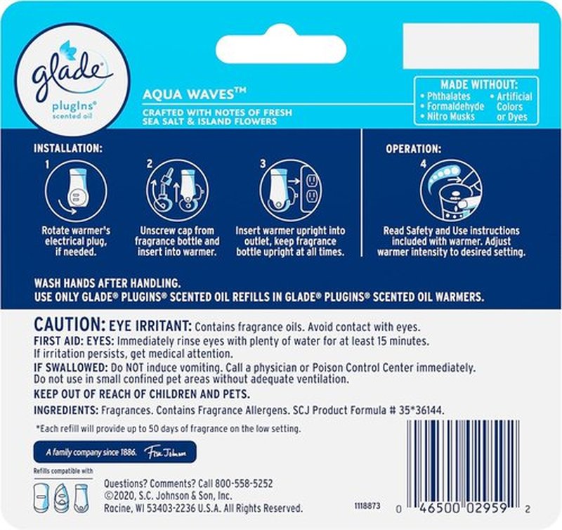 Glade PlugIns Refills Air Freshener - Aqua Waves Scented Essential Oils | 3.35 Fl Oz, 5 Count
