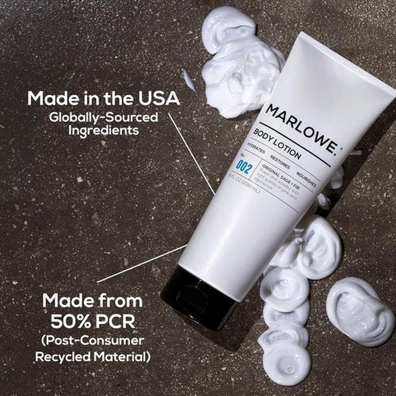 Marlowe. Body Lotion for Men - Hydrating Daily Moisturizer with Aloe Vera & Amino Acids | 8 oz Tube, Fresh Sage & Fir Scent