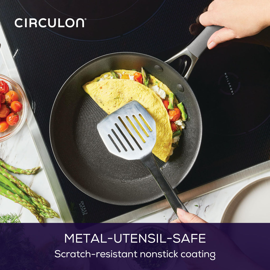 Circulon A1 Series with ScratchDefense Nonstick Induction 8.5-Inch and 10-Inch Frying Pan Set, Induction Cookware, 2-Piece, Graphite