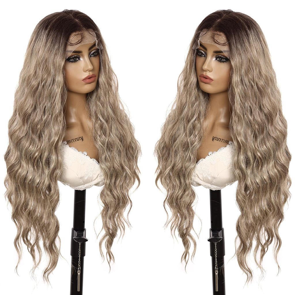 ZWYLWGBCVJ 13×4 Synthetic Lace Front Wig for Women Long Curly Wavy Heat Resistant Fiber Wigs Natrural Hairline and Baby Hair for Daily Party Use (30inch)