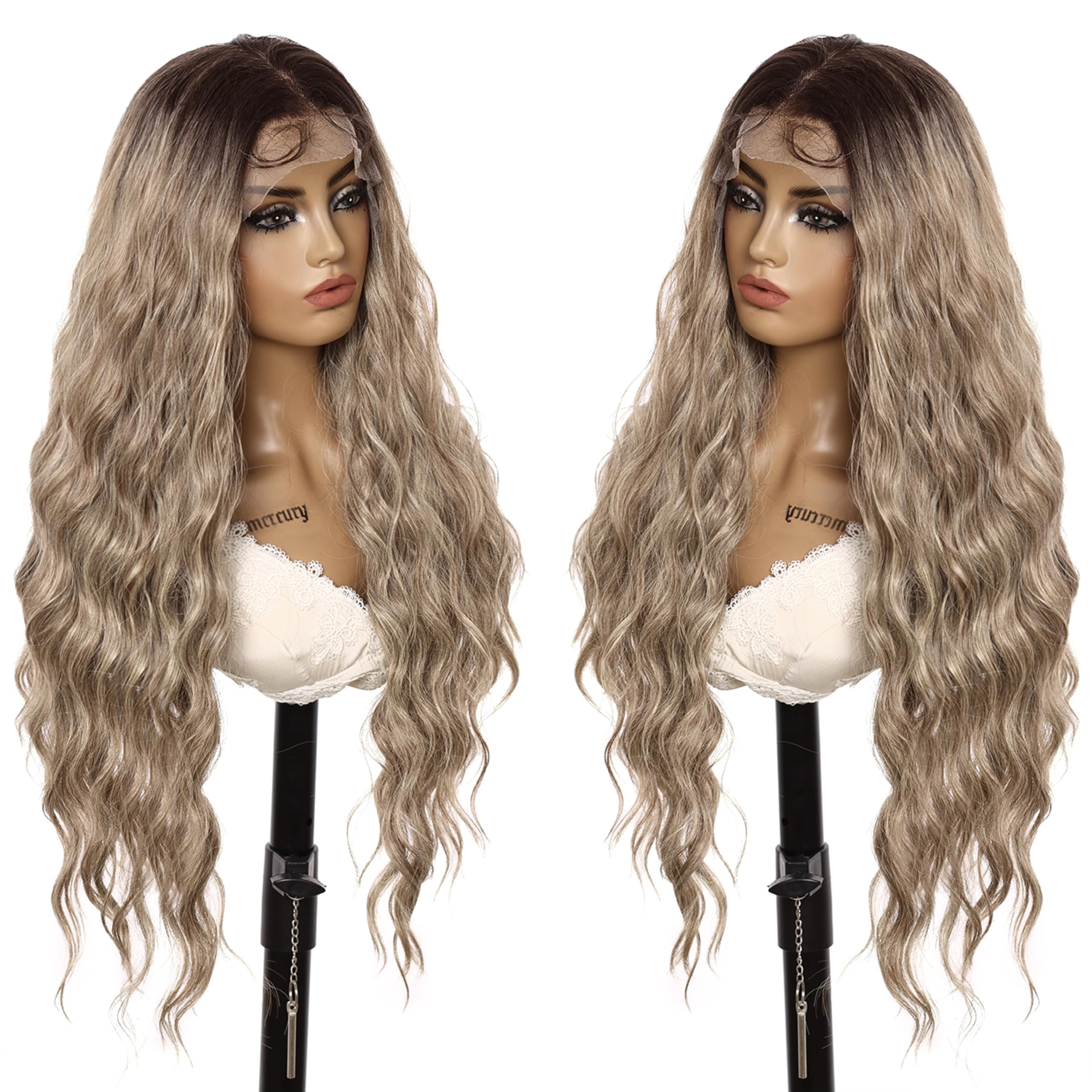 ZWYLWGBCVJ 13×4 Synthetic Lace Front Wig for Women Long Curly Wavy Heat Resistant Fiber Wigs Natrural Hairline and Baby Hair for Daily Party Use (30inch)