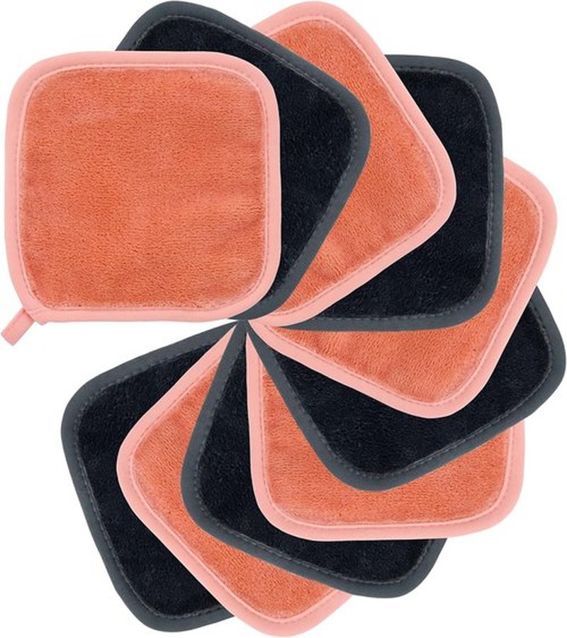 Polyte Premium Microfiber Fleece Makeup Remover Cloths - Hypoallergenic, 6x6 in, 10 Pack | Dark Gray & Pink