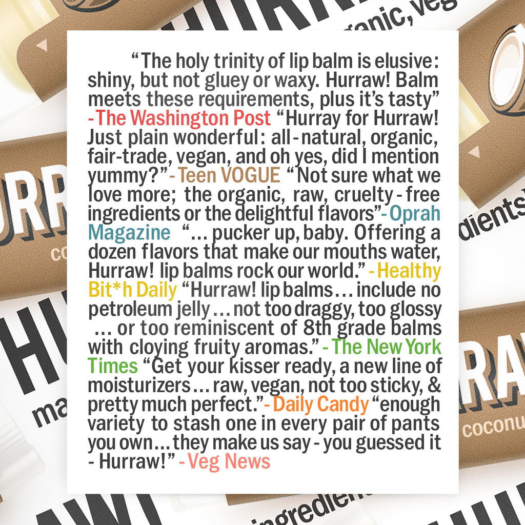 Hurraw! Coconut Lip Balm, 5 Pack: Organic, Certified Vegan, Cruelty and Gluten Free. Non-GMO, 100% Natural Ingredients. Bee, Shea, Soy and Palm Free. Made in USA