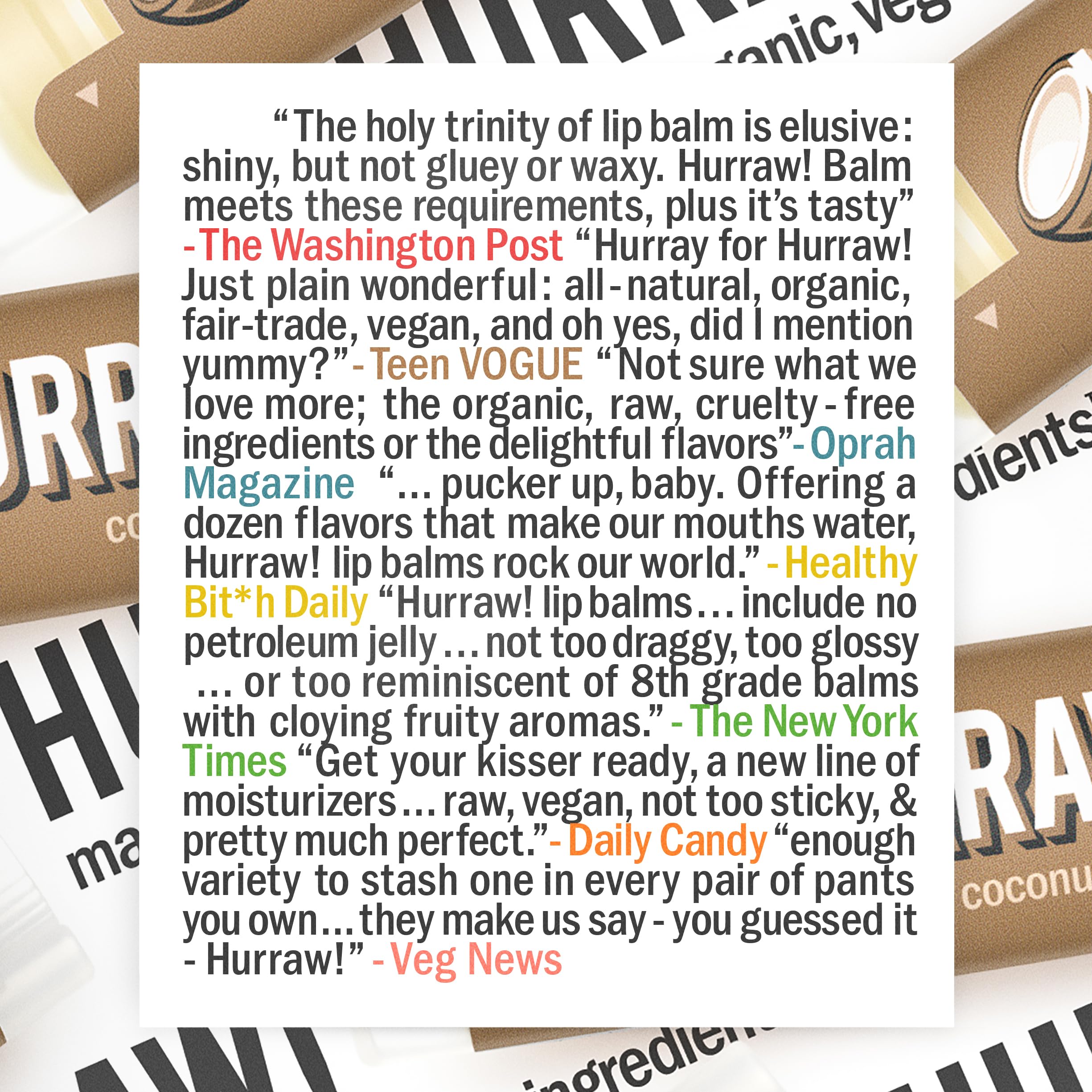 Hurraw! Coconut Lip Balm, 5 Pack: Organic, Certified Vegan, Cruelty and Gluten Free. Non-GMO, 100% Natural Ingredients. Bee, Shea, Soy and Palm Free. Made in USA