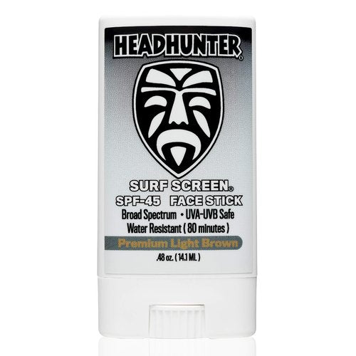 Headhunter Sunscreen Face Stick SPF 45, Waterproof Surf Sunblock for Waterman, Water-Resistant Facial Sunscreen for Ultra-Sport Protection and Solar Defense (80 min), Tinted Light Brown (1 pack)
