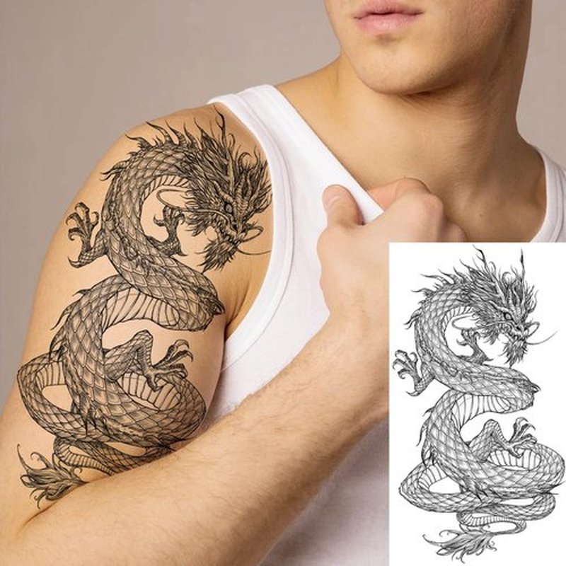 TASROI 8 Sheets Cool Dragon Temporary Tattoos For Men Women Adults, Black Realistic Dragon Tattoo Sticker Half Arm Sleeve, Waterproof Tribal Totem Fake Tattoos That Look Real and Long Lasting Set Kit