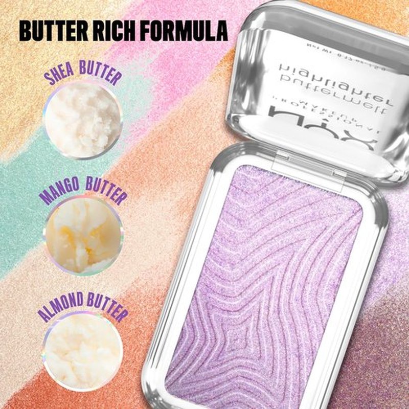 NYX PROFESSIONAL MAKEUP Buttermelt Highlighter - Long-Lasting Powder Highlighter with High Impact Glow | Holographic Lavender