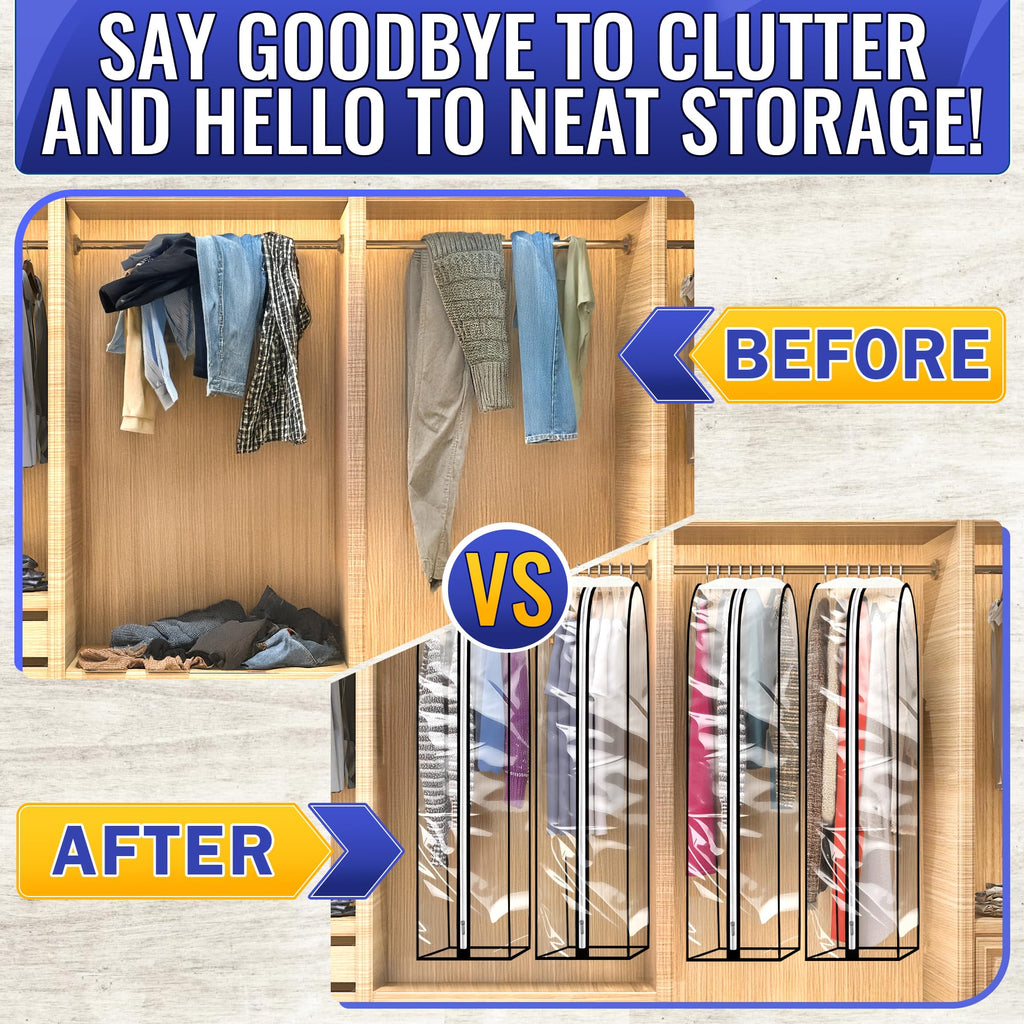 4 Pcs 40-Inch Clear Garment Bags for Hanging Clothes, Dust-Proof