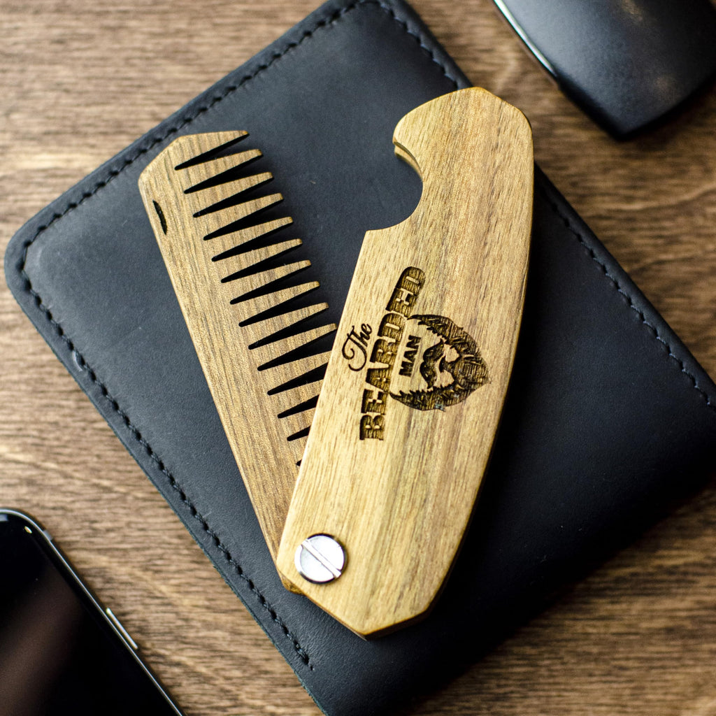 Engraved Wooden Beard Comb for Men (The Bearded Man)