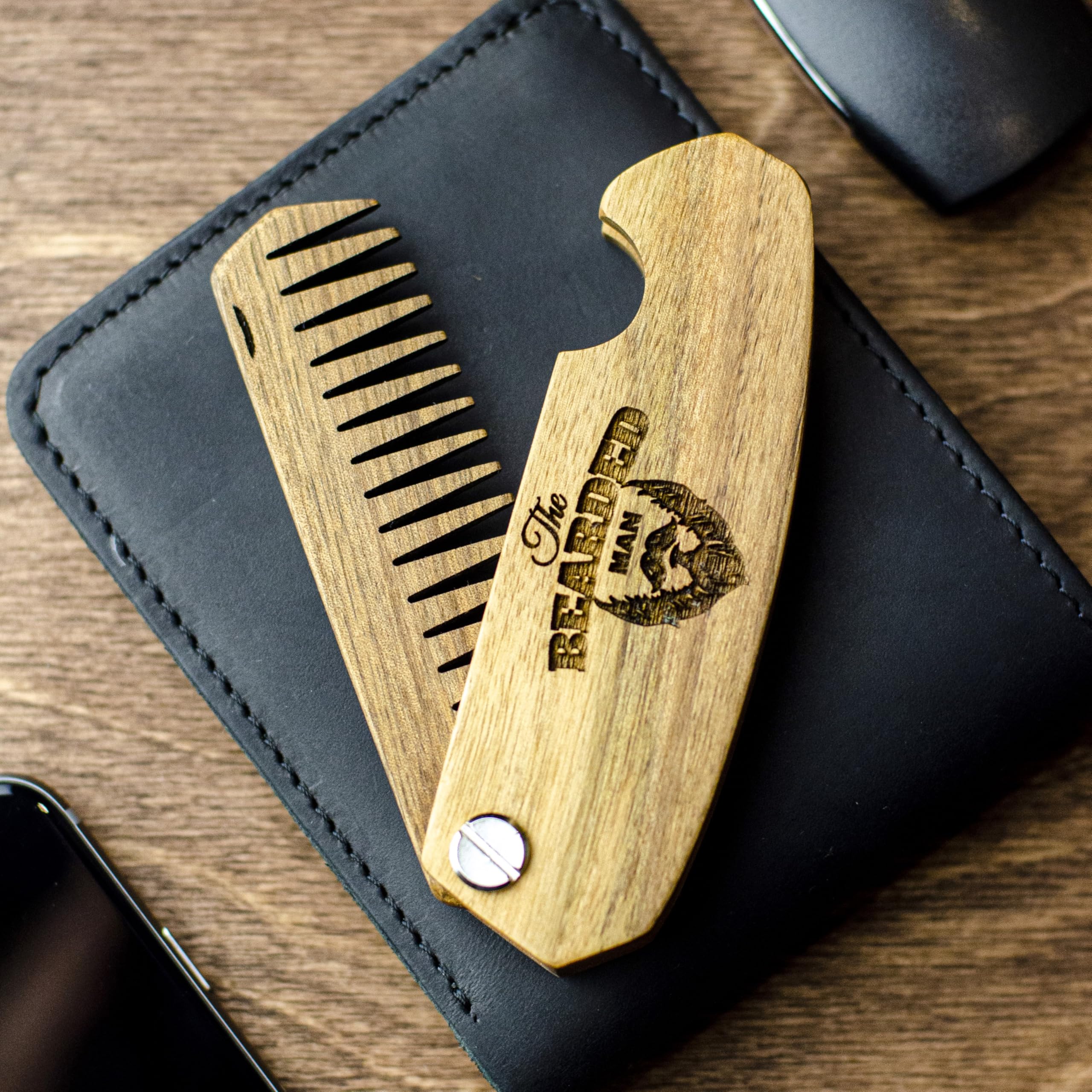 Engraved Wooden Beard Comb for Men (The Bearded Man)
