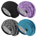 4Pcs Silk Satin Lined Sleep Cap Bonnets for Women Men, Adjustable Satin Bonnet for Sleeping Hair Wrap Slouchy Beanie Hat for Curly Hair and Braids(Color 07)
